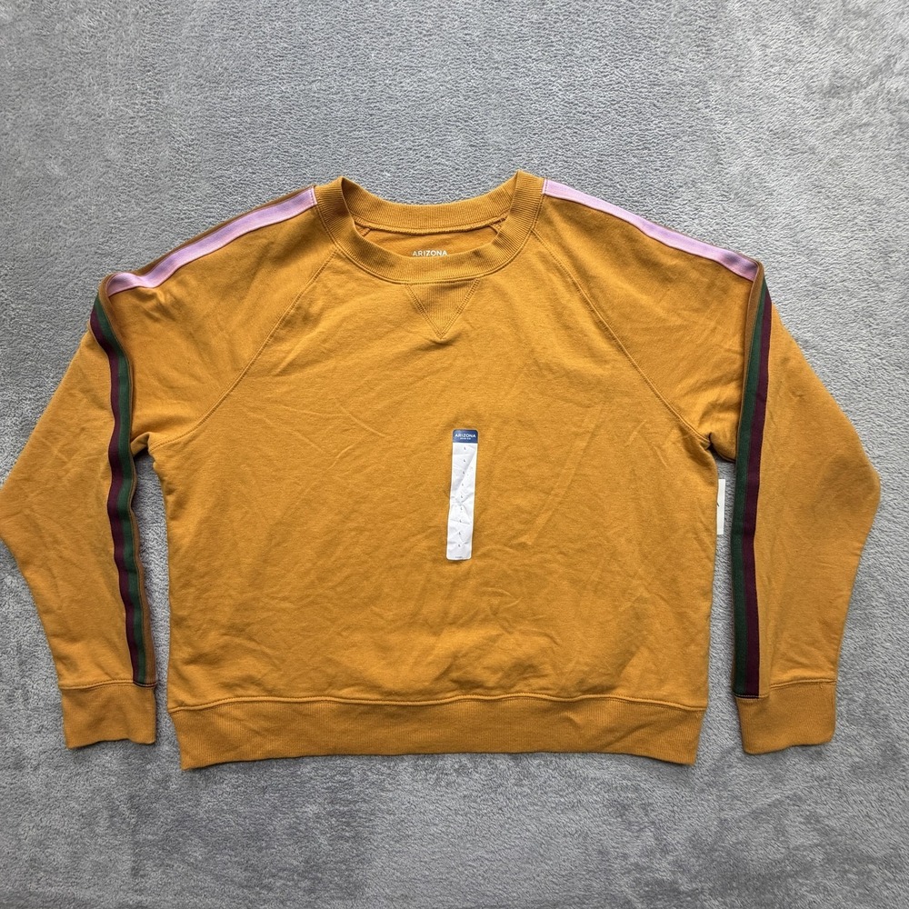 Arizona Jean Co Sweatshirt Juniors Large Yellow Raglan Stripe‎ Sleeve Crewneck